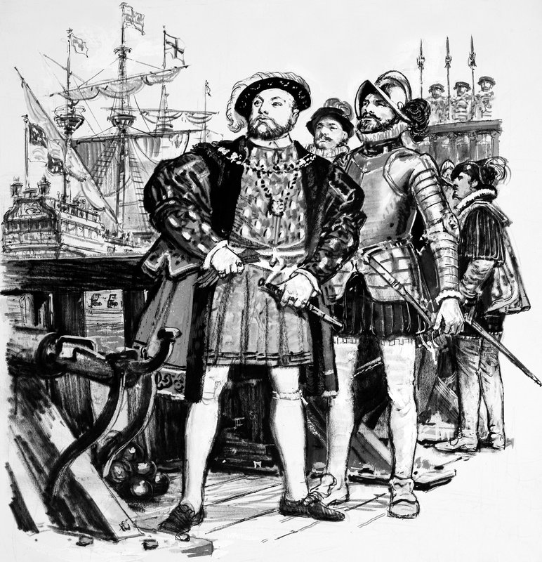 Hendrik VIII die de Engelse marine uitbreidde van slechts zeven naar vijfentachtig schepen door English School