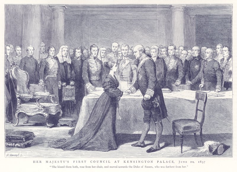 Hare Majesteits Eerste Raad in Kensington Palace, 20 juni 1837 door English School