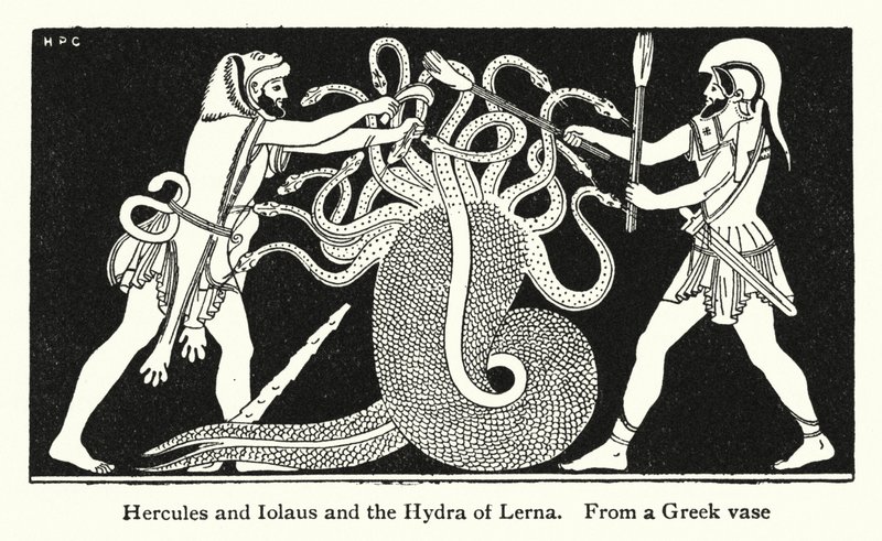 Hercules en Iolaus en de Hydra van Lerna door English School