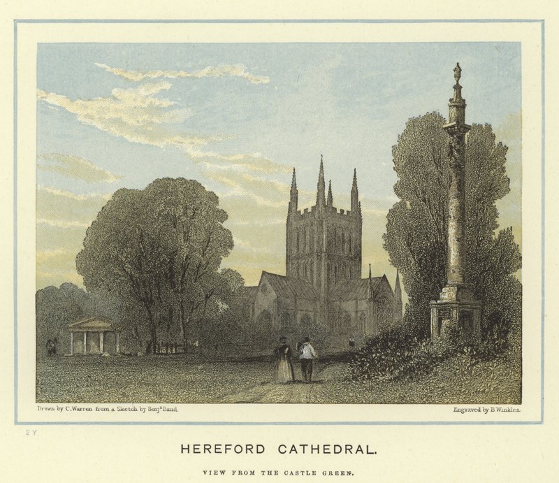 Hereford Kathedraal, zicht vanaf Castle Green door English School