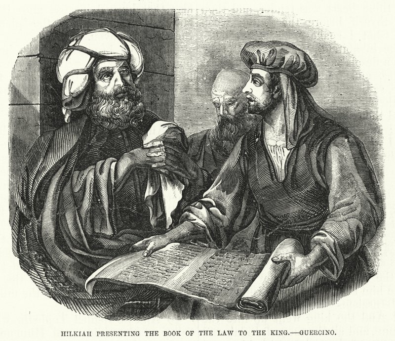 Hilkiah presenteert het Boek van de Wet aan de Koning, Guercino door English School