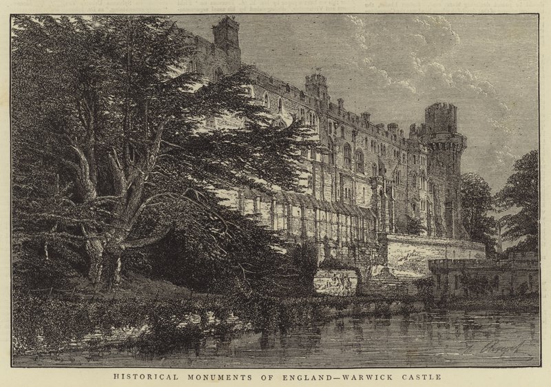 Historische Monumenten van Engeland, Warwick Castle (gravure) door English School