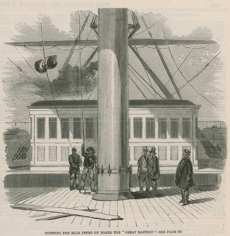 Het hijsen van de Blue Peter aan boord van de Great Eastern door English School