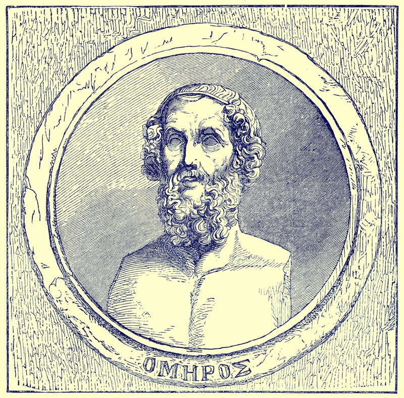 Homerus, illustratie uit The Illustrated History of the World, gepubliceerd ca. 1880 door English School