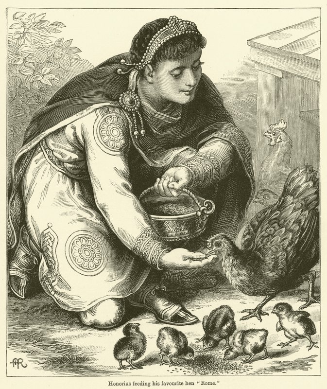 Honorius voert zijn lievelingskip "Rome" (gravure) door English School