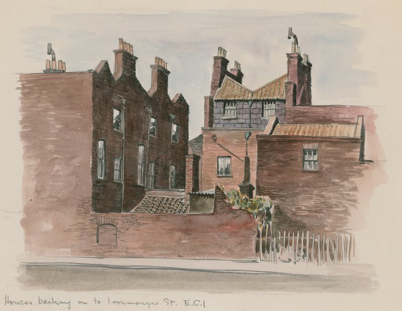 Huizen grenzend aan Ironmonger Street, Londen door English School