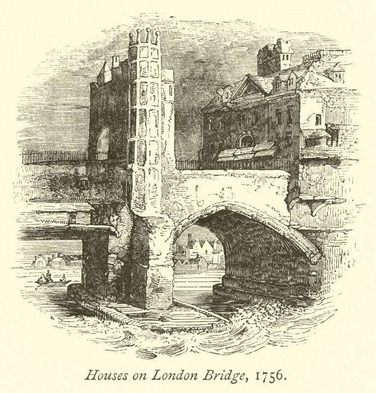 Huizen op London Brug, 1756 door English School