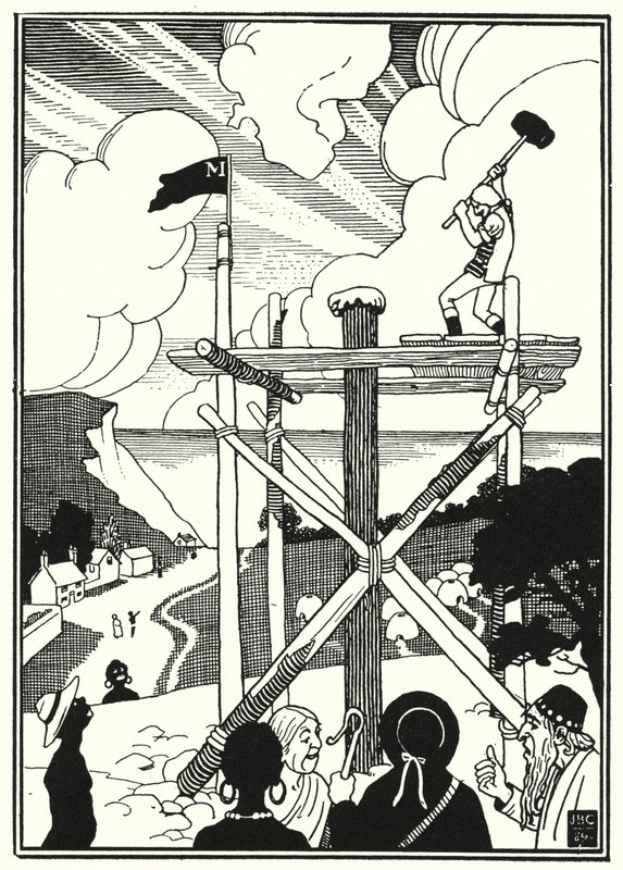 Illustratie voor de Avonturen van Baron Munchausen (gravure) door English School