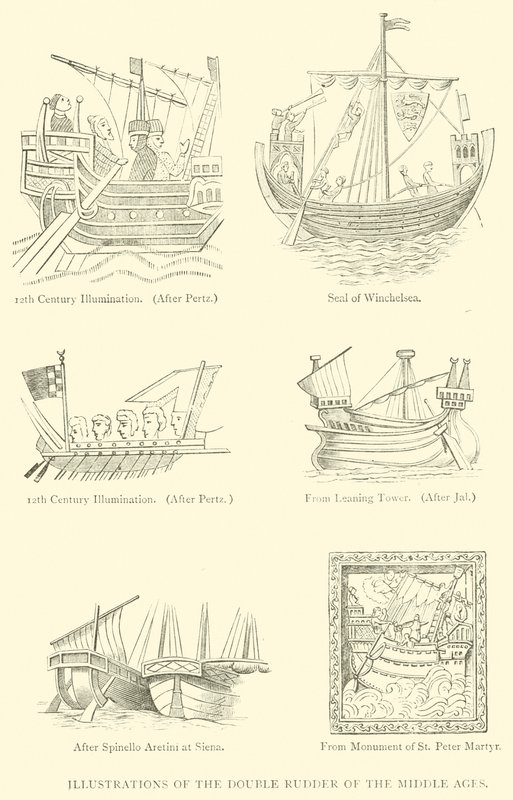 Illustraties van het Dubbele Roer van de Middeleeuwen (gravure) door English School