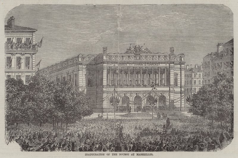 Inwijding van de Beurs van Marseille (gravure) door English School