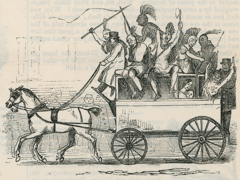 Indianen van de Ojibbeway stam in een Londense bus door English School