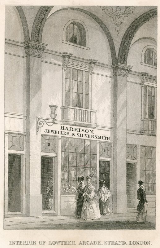 Interieur van Lowther Arcade, Strand, Londen, met Harrison, juwelier en zilversmid door English School