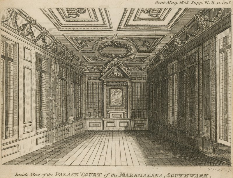 Interieur van het Paleis Hof van de Marshalsea-gevangenis door English School