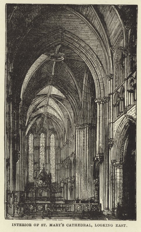 Interieur van St Marys-kathedraal, kijkend naar het oosten door English School