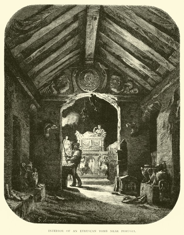 Interieur van een Etruskische tombe bij Perugia door English School