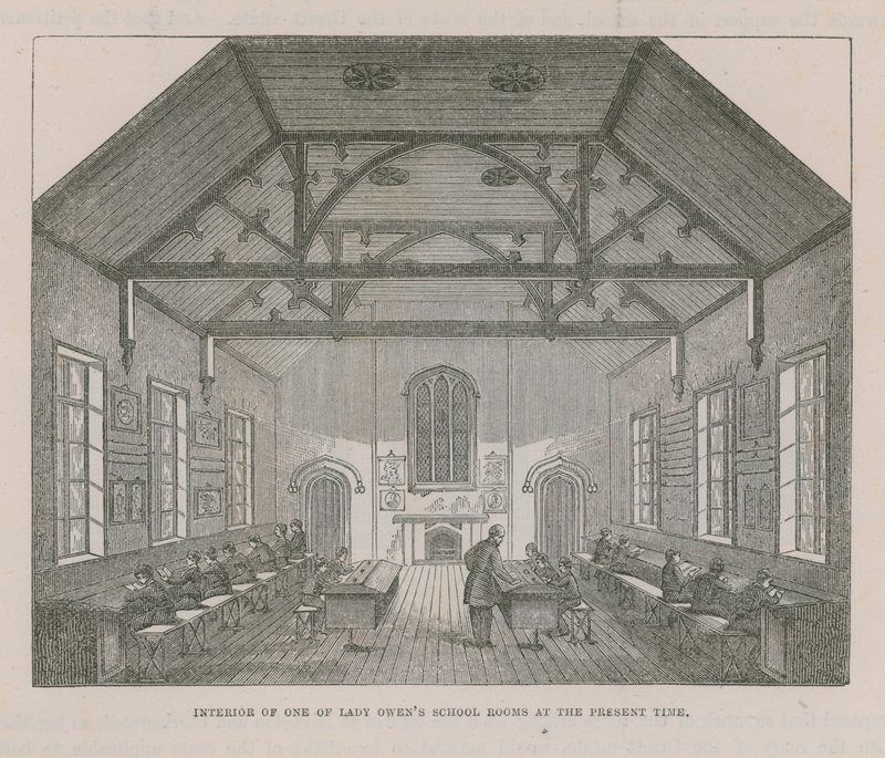 Interieur van een van Lady Owens klaslokalen door English School