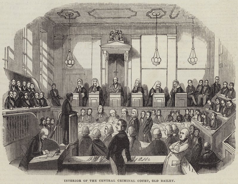 Interieur van het Centraal Strafhof, Old Bailey (gravure) door English School