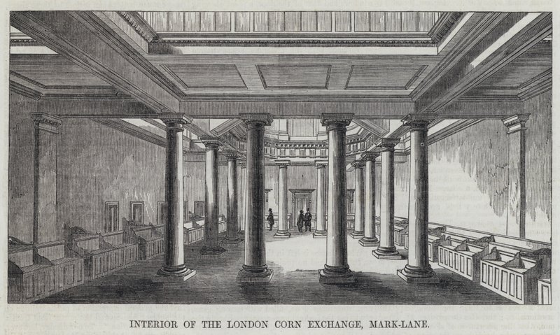 Interieur van de London Corn Exchange, Mark-Lane (gravure) door English School