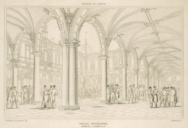 Interieur van de Royal Exchange, Londen, kijkend naar het zuidwesten door English School