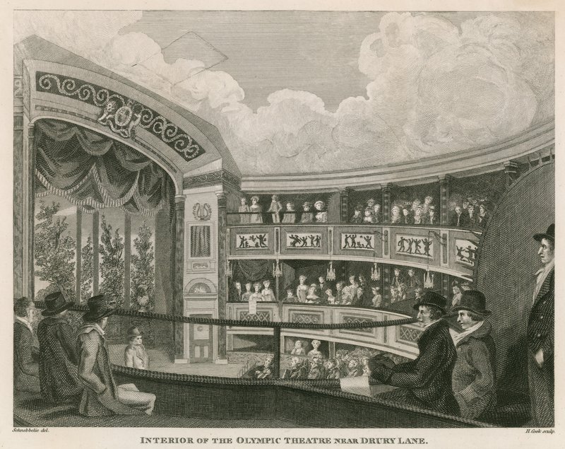 Interieur van het Royal Olympic Theatre, Wych Street, nabij Drury Lane, Londen door English School
