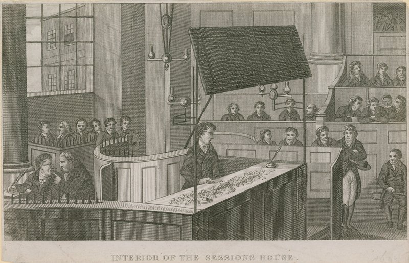 Interieur van het Zittingshuis, Old Bailey door English School