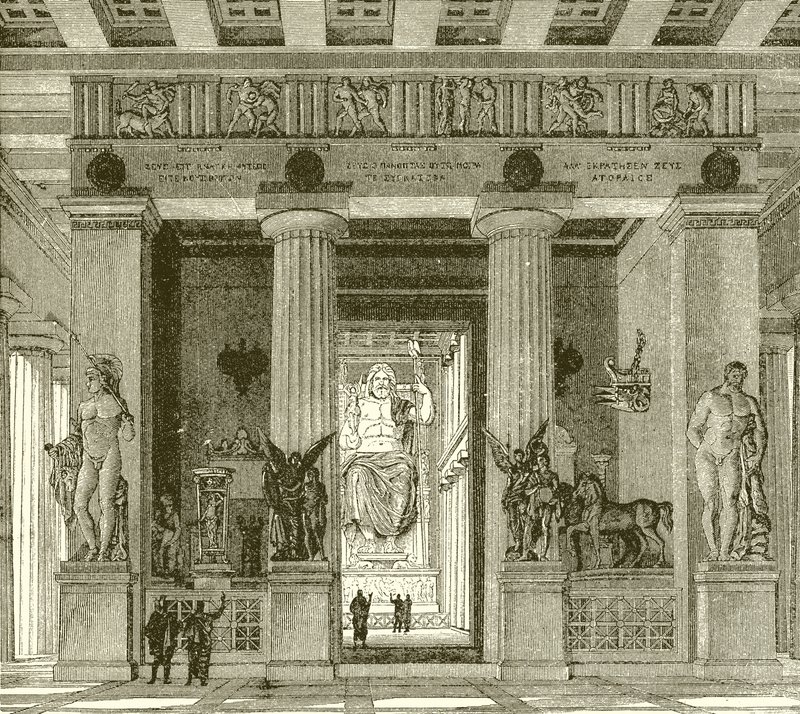 Interieur van de prachtige tempel van Zeus in Olympia door English School