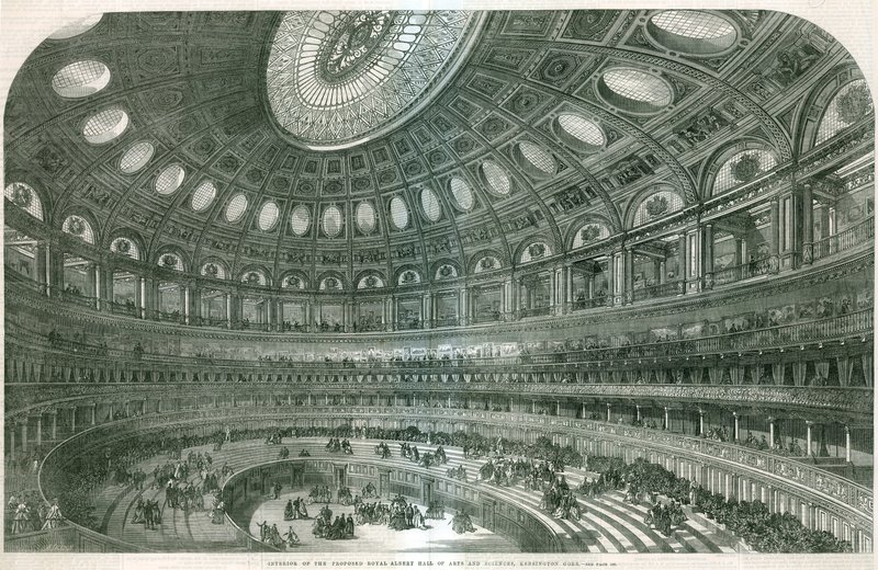 Interieur van de voorgestelde Royal Albert Hall door English School