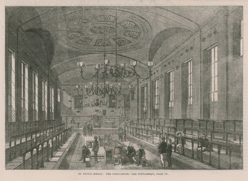 Interieur van het klaslokaal in St. Pauls School door English School