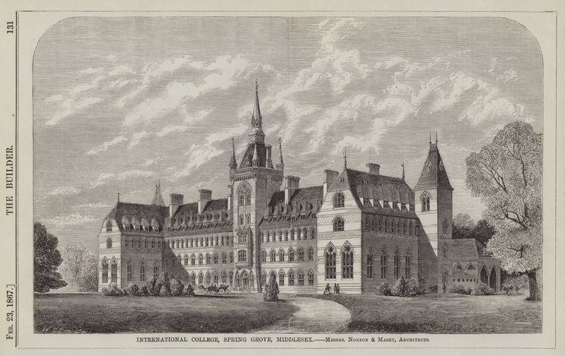 International College, Spring Grove, Middlesex, Messrs Norton en Masey, Architecten (gravure) door English School