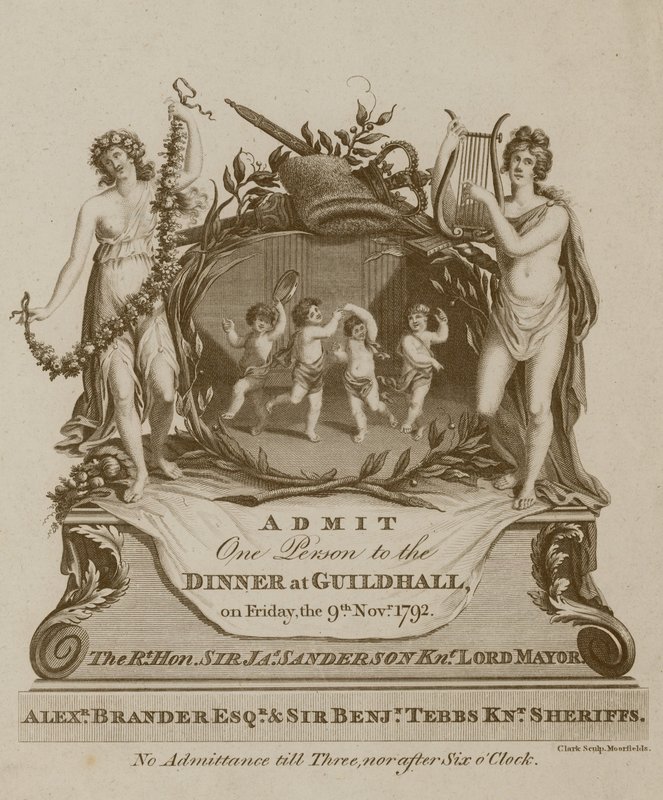 Uitnodiging voor een banket in de Guildhall, Londen, op 9 november 1792 door English School