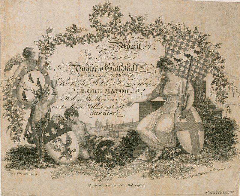Uitnodiging voor een banket in de Guildhall, Londen, op 9 november 1820 door English School