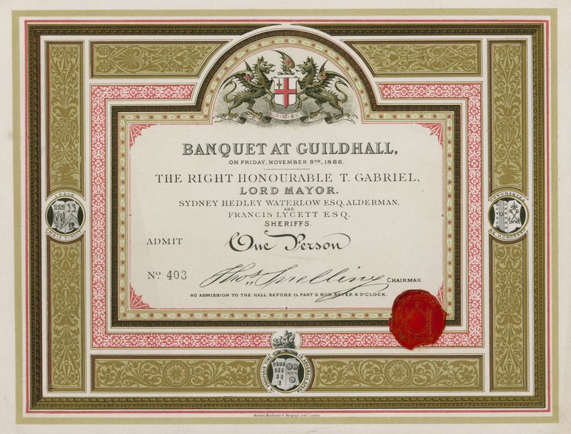 Uitnodiging voor een banket in de Guildhall, Londen, op 9 november 1866 door English School