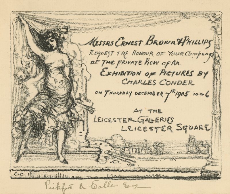 Uitnodiging voor een tentoonstelling van werk door Charles Conder door English School