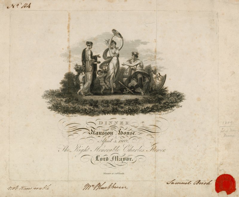 Uitnodiging voor het diner van de Lord Mayor in het Mansion House, Londen, 3 april 1809 door English School