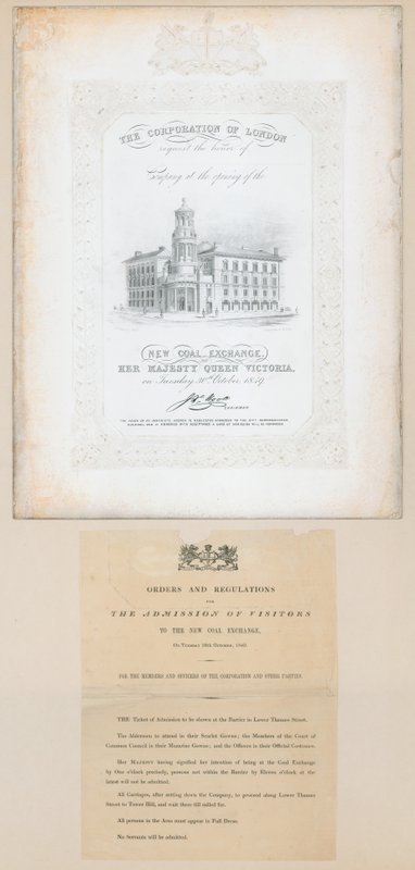 Uitnodiging voor de opening van de Nieuwe Kolenbeurs, 30 oktober 1849 door English School