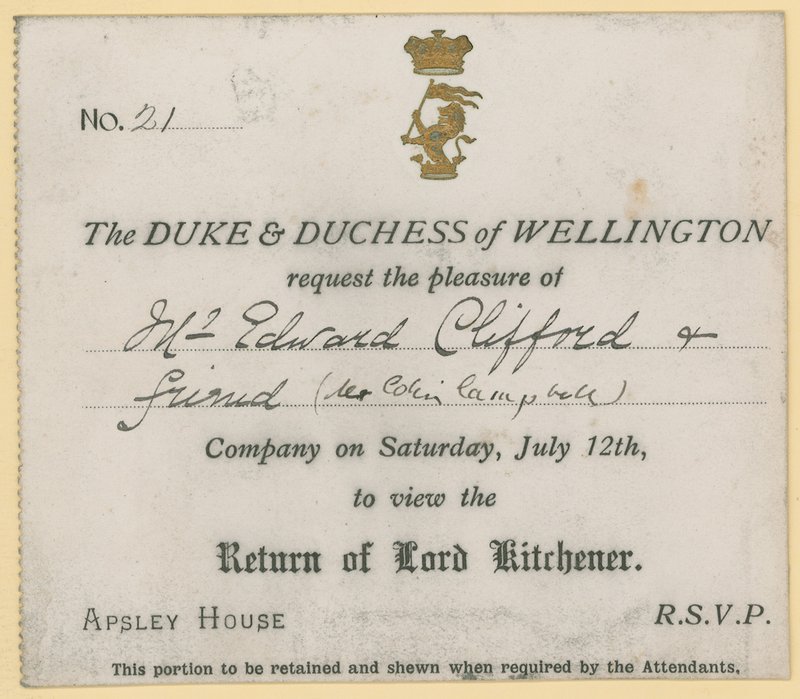 Uitnodiging om de terugkeer van Lord Kitchener te bekijken door English School