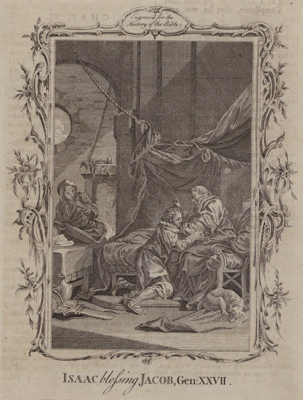 Isaak zegent Jakob (gravure) door English School