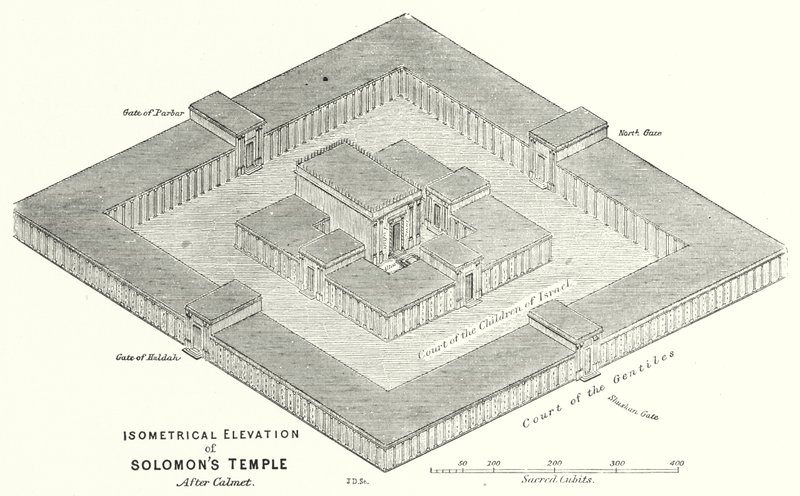 Isometrische elevatie van de tempel van Salomo, naar Calmet (gravure) door English School