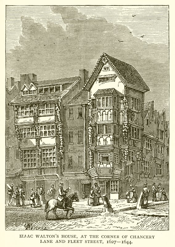 Het huis van Izaac Walton, op de hoek van Chancery Lane en Fleet Street, 1627-1644 door English School
