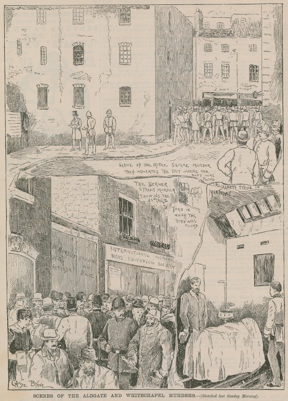 Jack the Ripper: Scènes van de Aldgate en Whitechapel moorden door English School