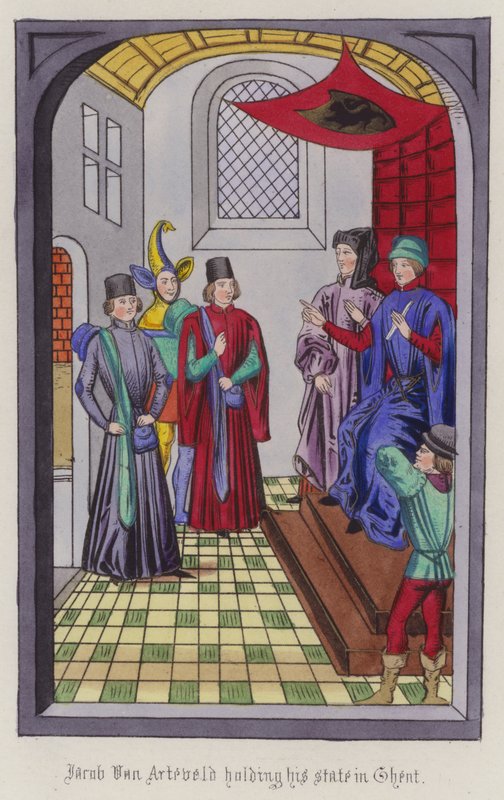 Jacob Von Artaveld houdt zijn staat in Gent (gekleurde gravure) door English School