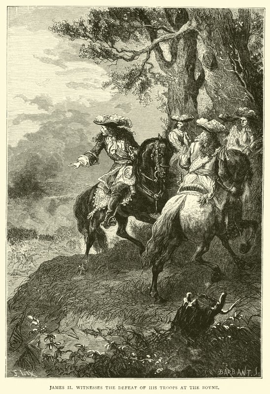 Jacob II ziet de nederlaag van zijn troepen bij de Boyne door English School