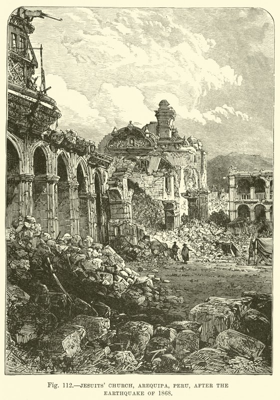 Jezuïetenkerk, Arequipa, Peru, na de aardbeving van 1868 door English School