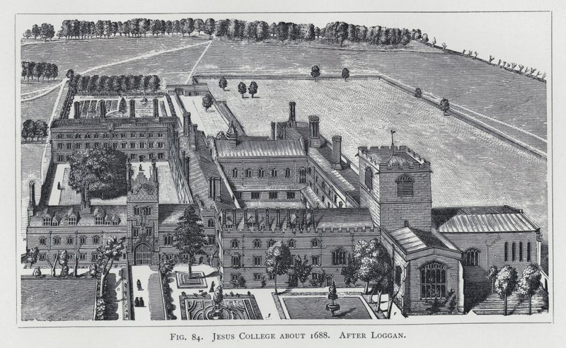Jesus College circa 1688, naar Loggan door English School