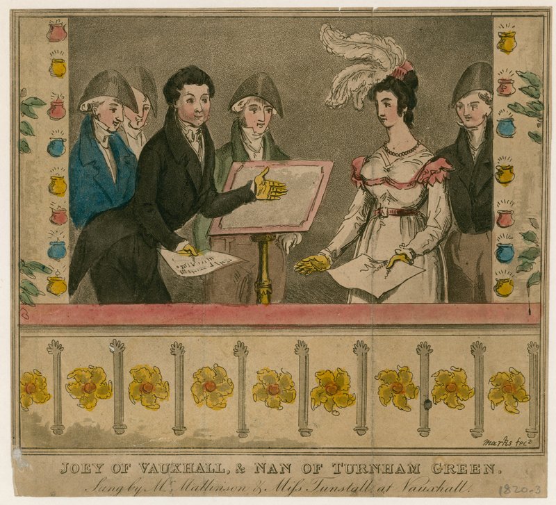 Joey van Vauxhall en Nan van Turnham Green, gezongen door Mr Mattiason en Miss Turnstall in Vauxhall-tuinen door English School