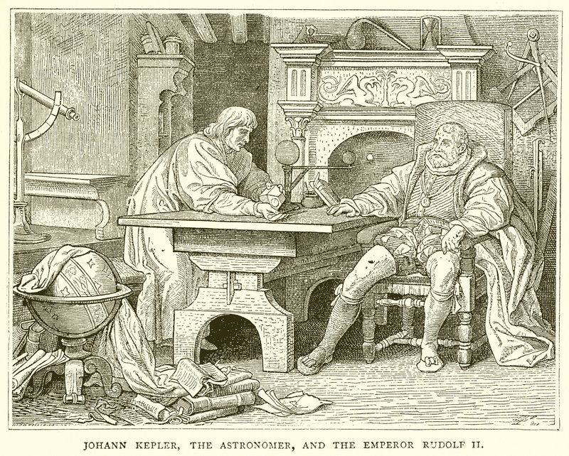 Johannes Kepler, de astronoom, en keizer Rudolf II door English School