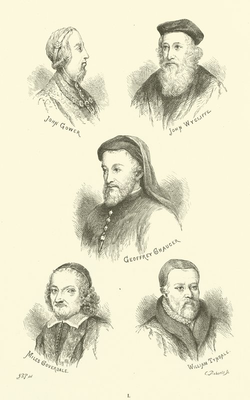 John Gower, John Wycliffe, Geoffrey Chaucer, Miles Coverdale, William Tyndale door English School
