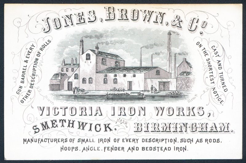 Jones, Brown & Co, Victoria Iron Works, handelskaart door English School