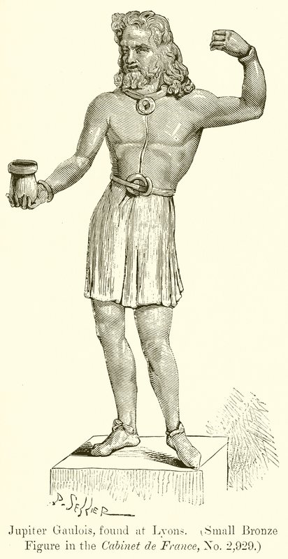 Jupiter Gaulois gevonden in Lyon. (Bronzen figuurtje in het Cabinet de France, nr. 2.929) (gravure) door English School