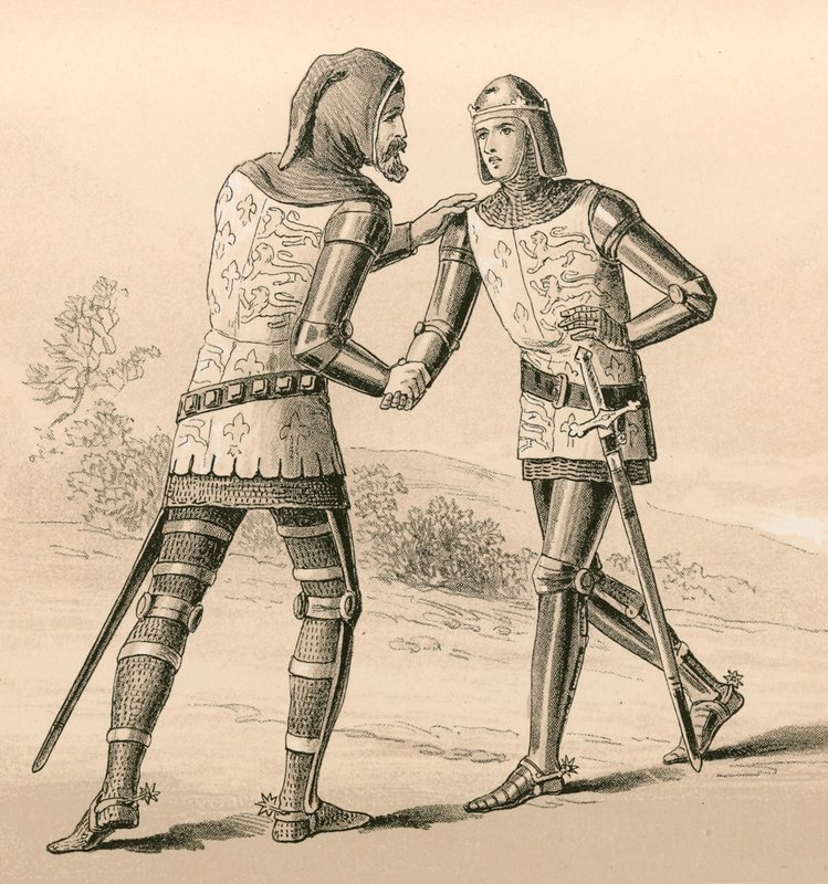 Koning Edward III begroet zijn zoon, de Zwarte Prins, na de slag bij Crecy door English School